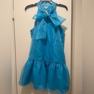 TCEC Boutique Turquoise Blue Organza Dress with Halter Bow